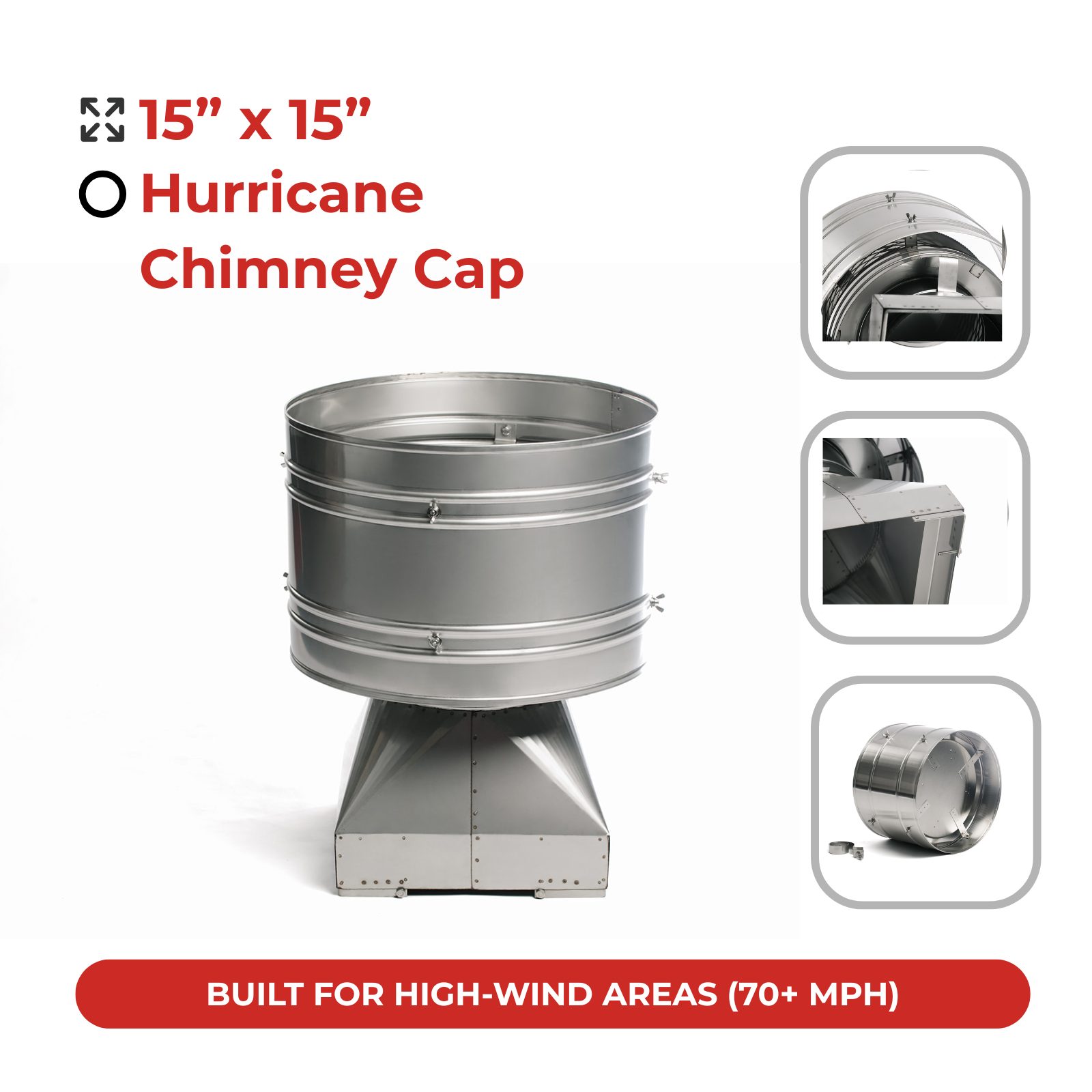 15” x 15” Hurricane-Chimney-Cap-Wind-Resistant