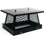 Black 13x13 chimney cap made of durable steel, designed to protect chimney from rain, snow, debris, and animals