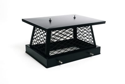 Black 13x13 chimney cap made of durable steel, designed to protect chimney from rain, snow, debris, and animals