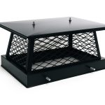Black 13x17 chimney cap made of heavy-duty steel, designed to protect chimney from rain, animals, and debris