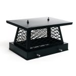 Black 9x13 chimney cap made of durable steel, providing protection against rain, debris, and unwanted animals