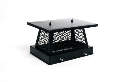 Black 9x13 chimney cap made of durable steel, providing protection against rain, debris, and unwanted animals