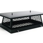 Black 9x17 chimney cap made of durable steel for protection against rain, debris, and animals