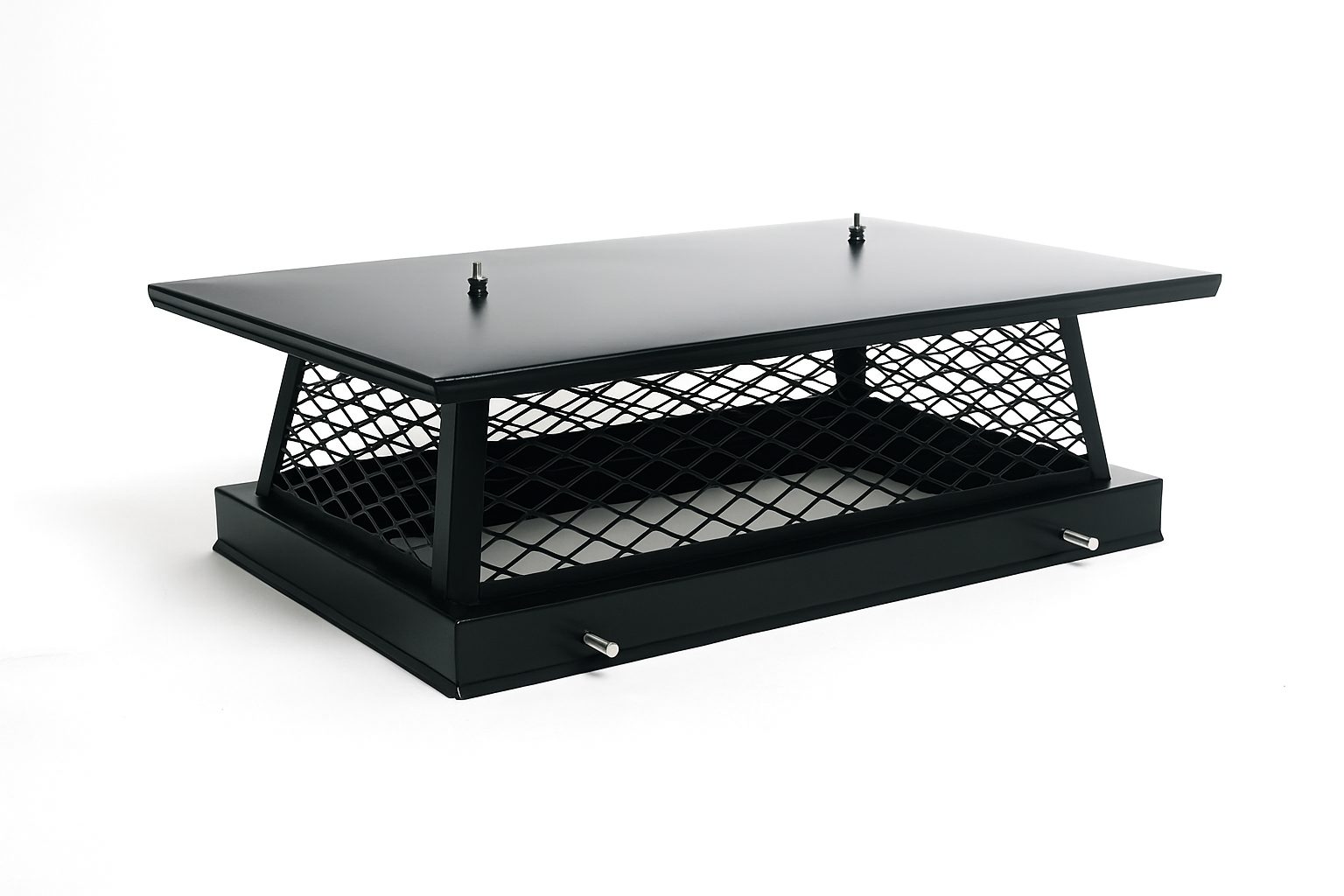 Black 9x17 chimney cap made of durable steel for protection against rain, debris, and animals