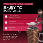 Step-by-step installation of a fireplace flue damper cap on a chimney.