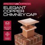 Copper chimney cap installed on a brick chimney, showcasing elegant style and durable weatherproof performance.