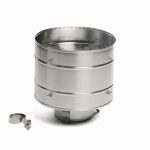 Close-up of the stainless-steel high wind air cooled chimney cap with mounting hardware.