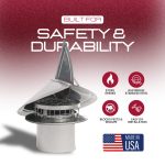Chimcare chimney cap with safety and durability icons and USA-made badge.
