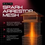 Highlight of copper spark-arrestor mesh that blocks embers while allowing smooth airflow through the chimney cap.