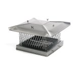 Closeup of a stainless-steel fireplace flue damper cap with protective mesh design.