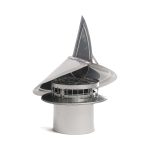 Close-up side view of stainless steel wind directional chimney cap.