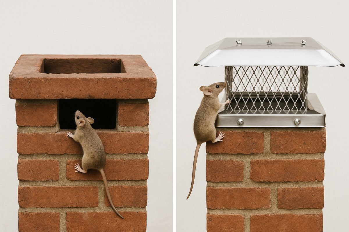 Chimney cap installed to prevent mice and rodents from entering a home
