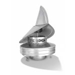 Side view of polished stainless steel wind directional chimney cap.