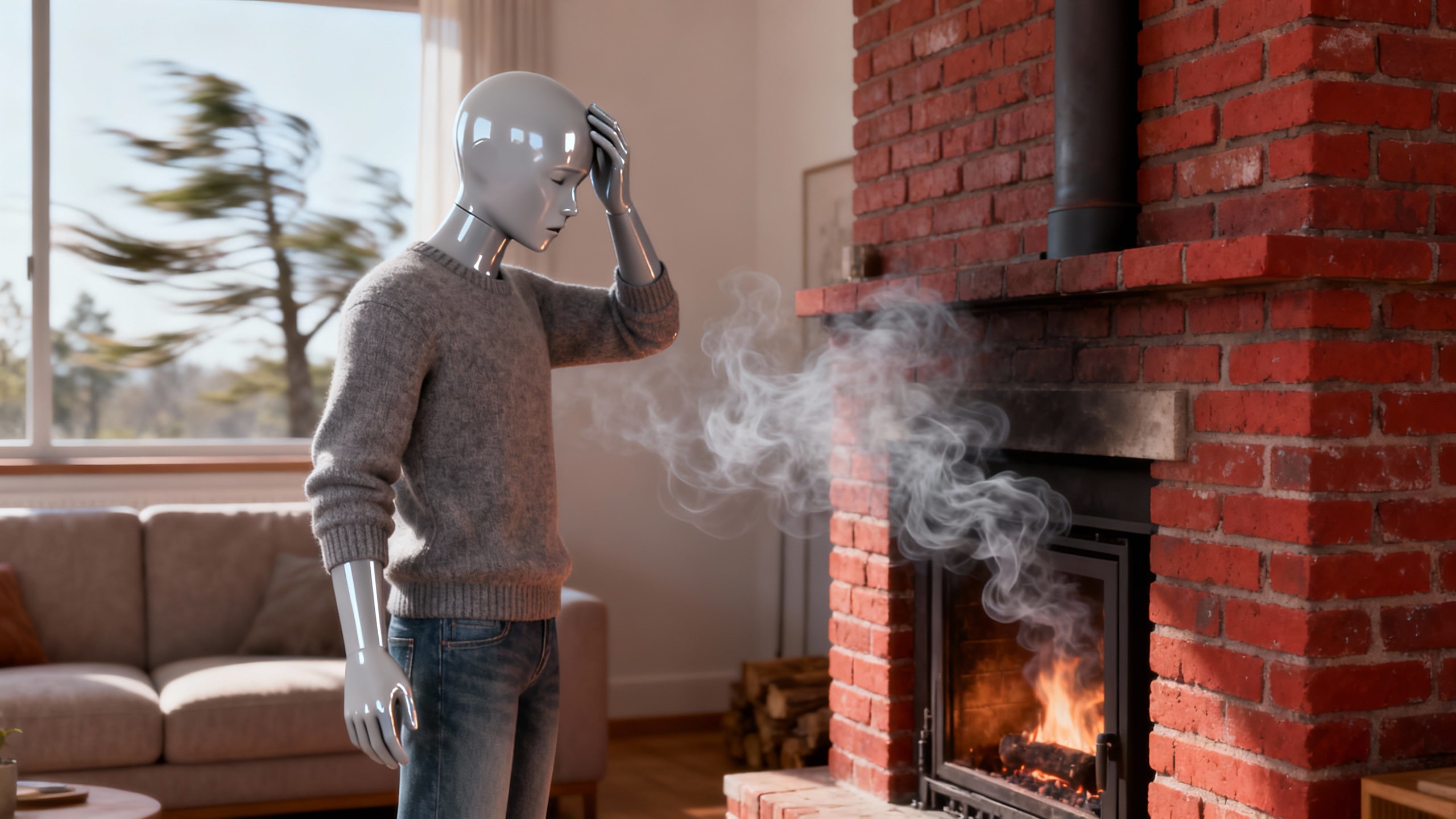 Fix Chimney Smoke Backdraft | High Wind Caps For Sale Smoke puffing back into living room from fireplace on windy day - high wind chimney cap needed