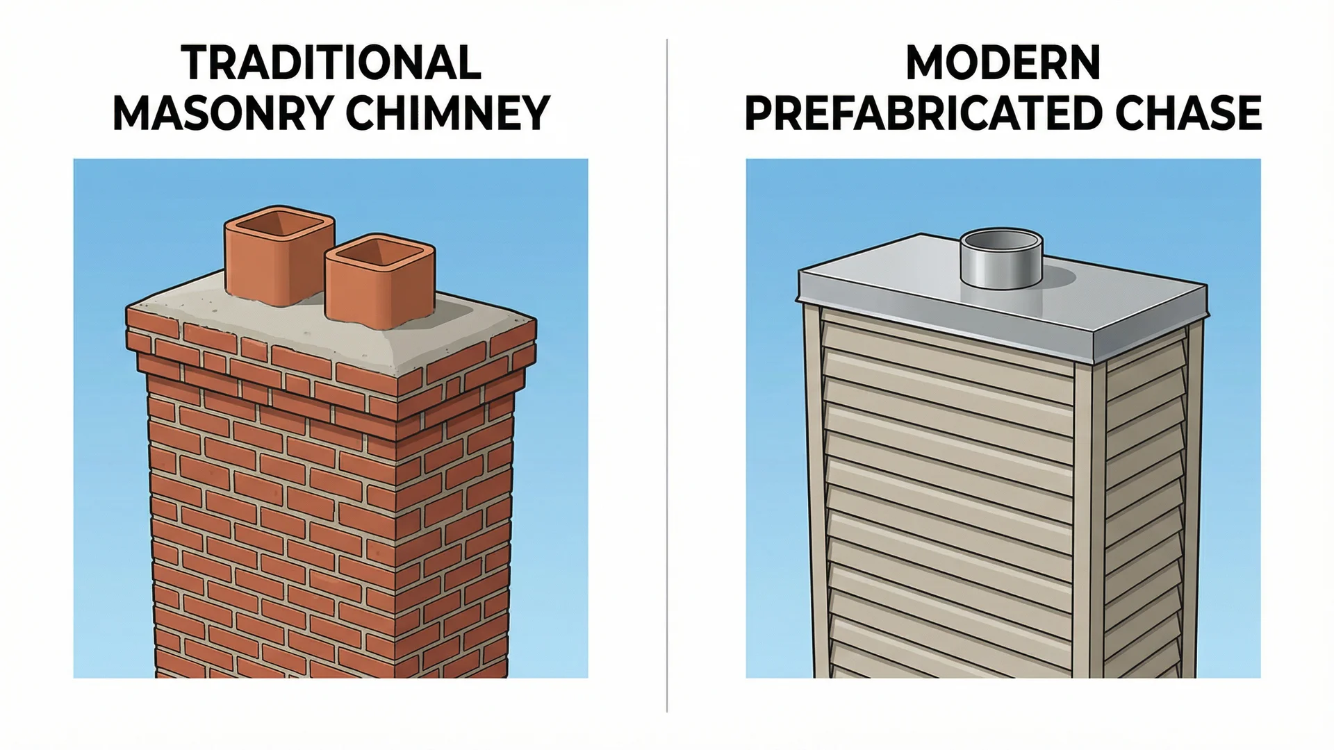 Stainless steel chase cover with round chimney cap on flue pipe showing both layers of protection Stainless steel chase cover with round chimney cap on flue pipe showing both layers of protection