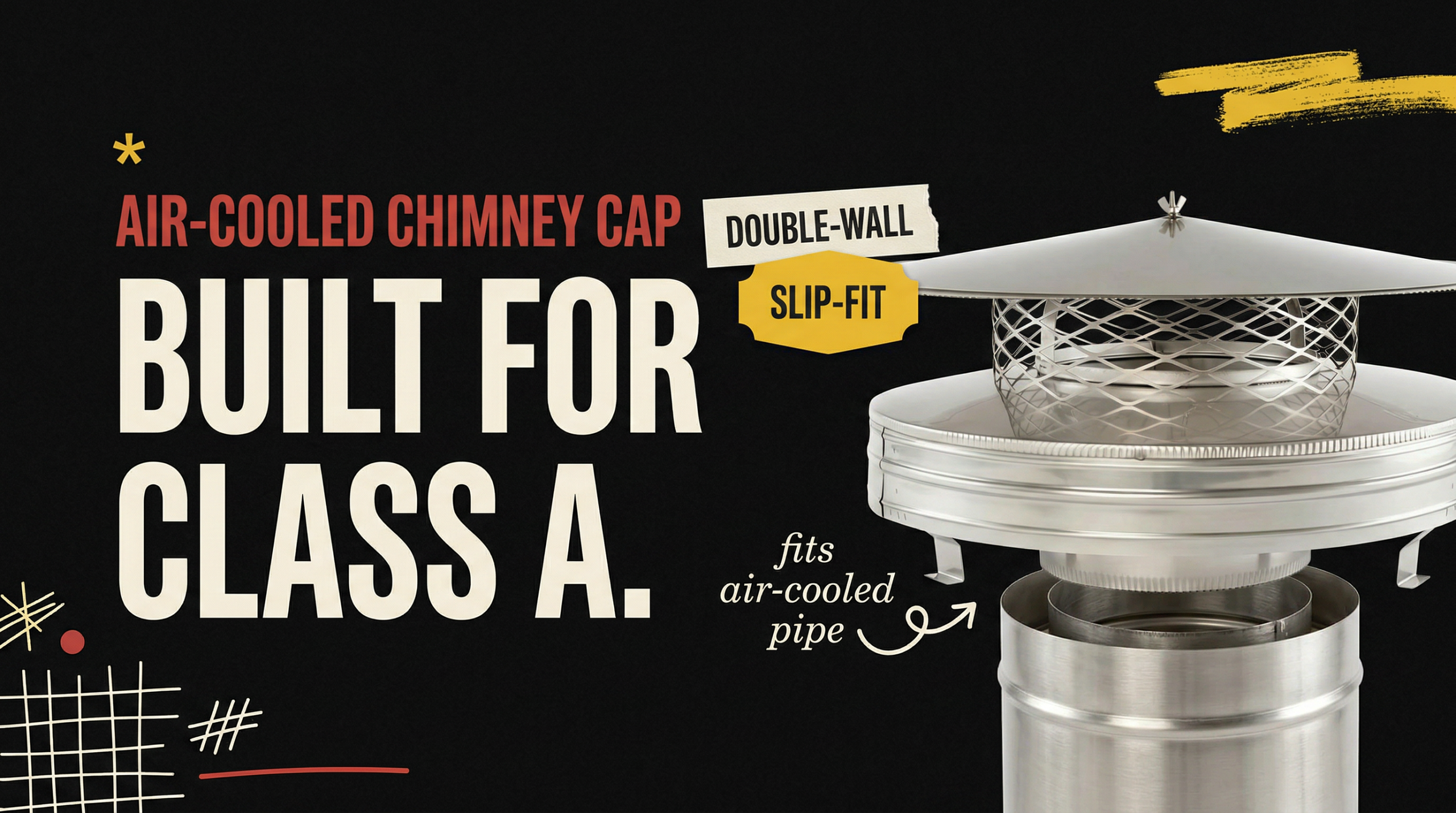Chimcare Round Air-Cooled Chimney Cap - Double-Wall Slip-Fit - Built for Class A - Fits Air-Cooled Pipe