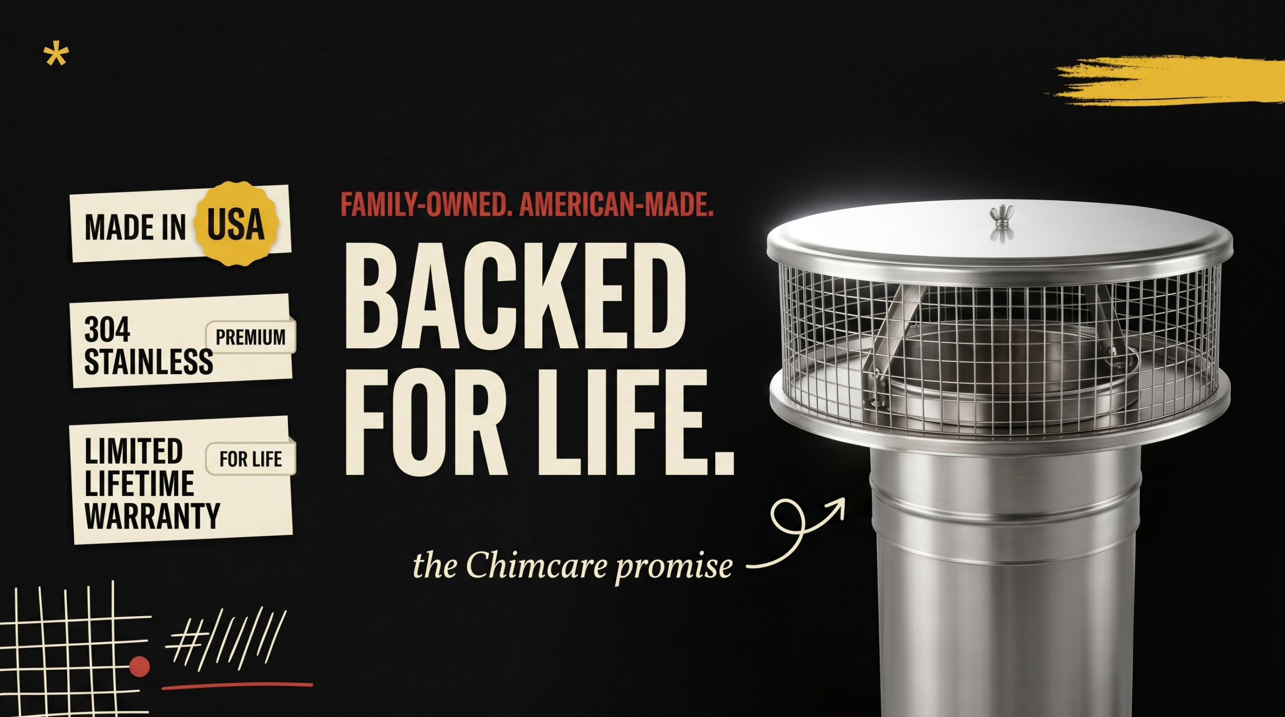 Seven sizes of Chimcare Round Chimney Caps - 5 inch, 6 inch, 7 inch, 8 inch, 9 inch, 10 inch, 12 inch - Find Your Fit