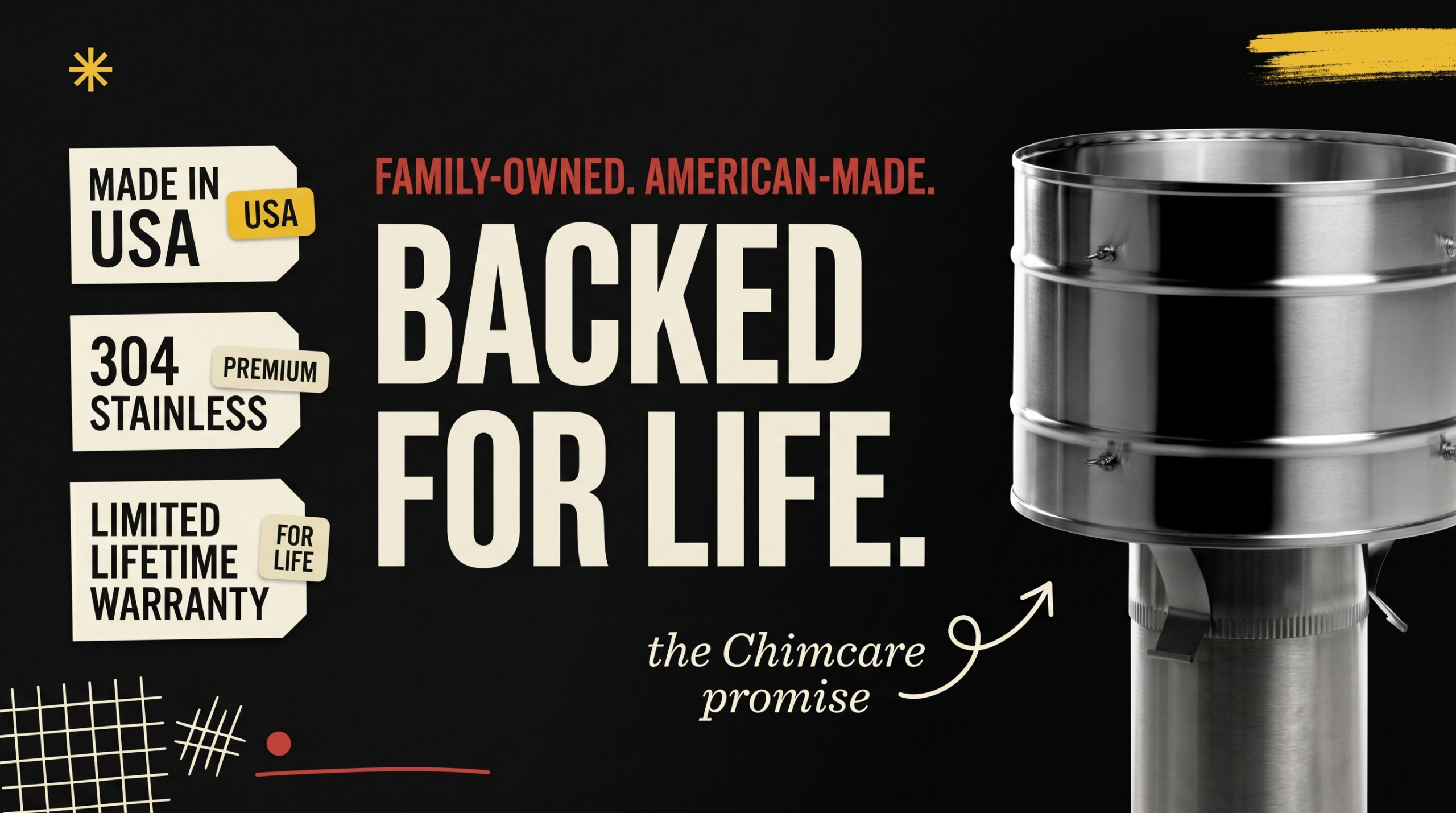 Chimcare - Made in USA, 304 Stainless, Limited Lifetime Promise - Family-Owned American-Made Backed for Life