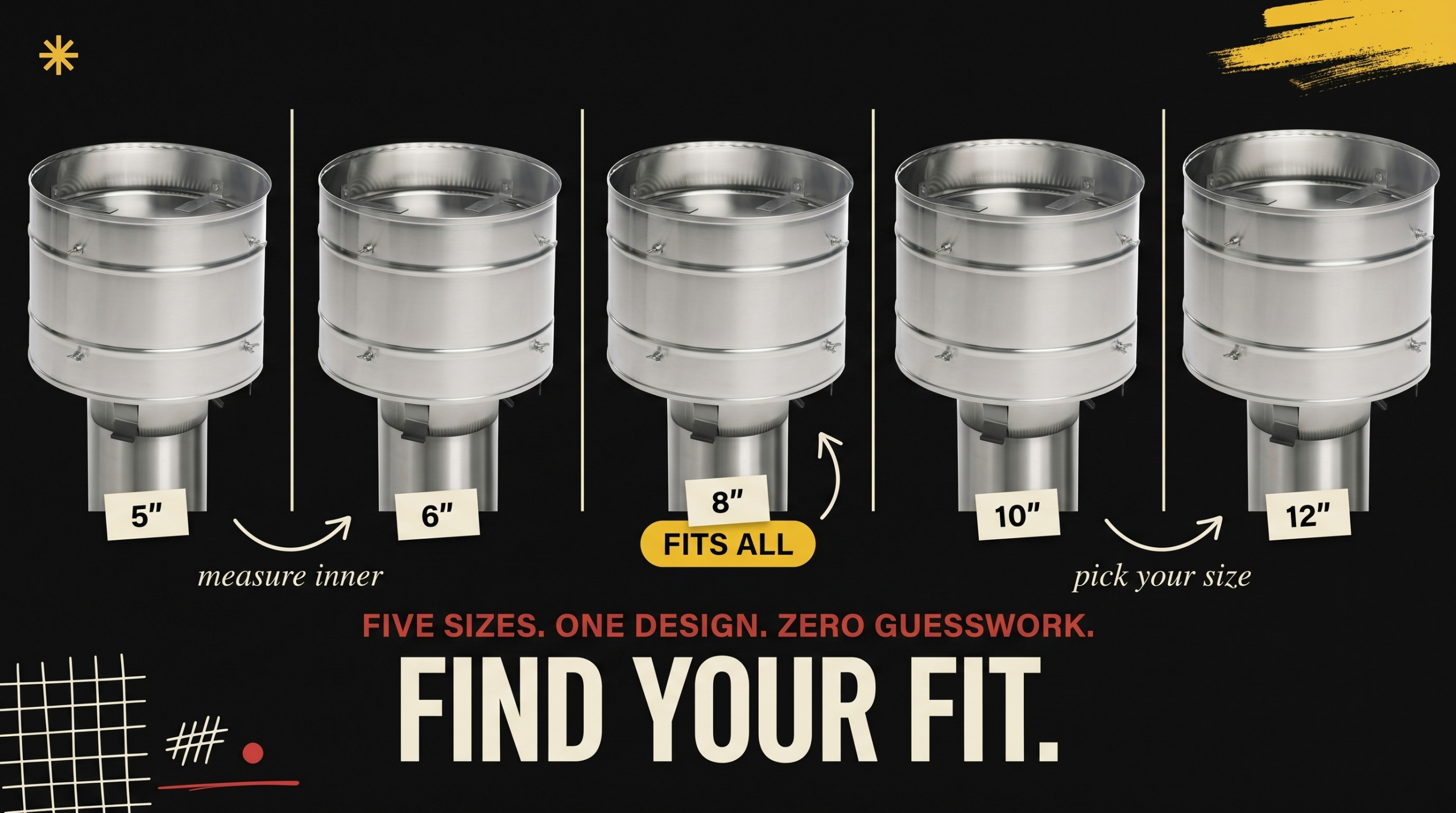 Chimcare High Wind cap in 5, 6, 8, 10, 12 inch sizes